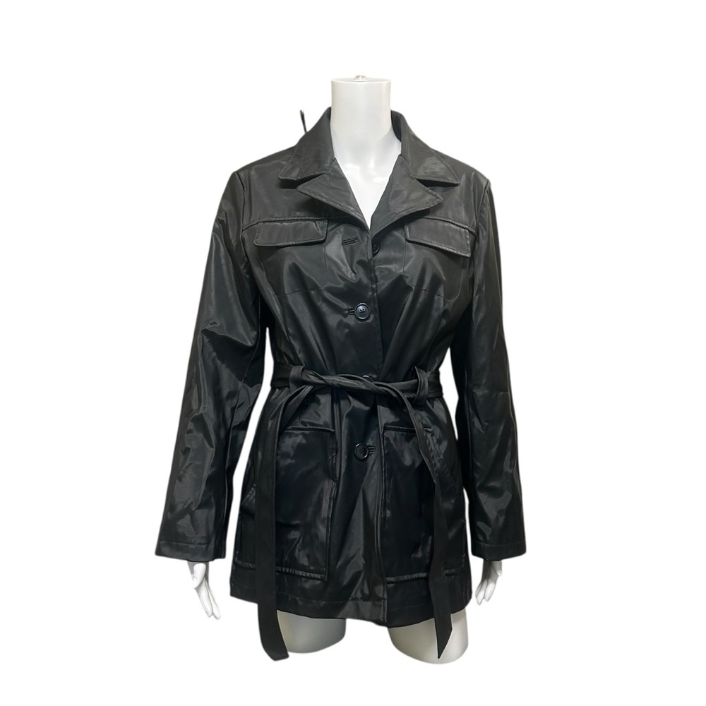 Cream Soda Shiny Black Polyvinyl Short Trench Coat Size S